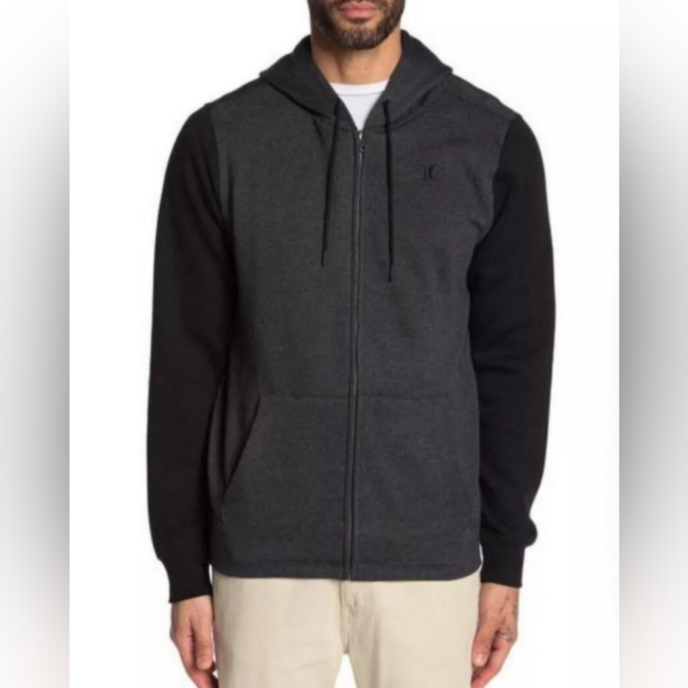 Hurley Branstad men zip hoodie SMALL dark gray and black